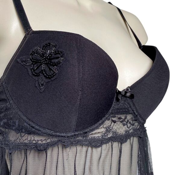 Victorias Secret Sexy Little Things Black Babydoll Sheer Lace Nightie Size 36C - Picture 3 of 5